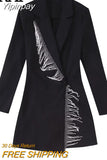 Yipinpay Black Rhinestone Jumpsuit Women Long Sleeve Blazer Playsuit Fringing Short Jumpsuits For Women 2023 Elegant Woman Jumpsuit