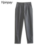 Yipinpay Spring Women Blazer Pant Suit 2023 Female Fashion Office Outfits Double Breasted Jacket Coats Long Trousers Basic Outwear