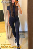 Yipinpay Women Jumpsuit Rompers Autumn Tight Short Sleeve Zipper Bodycon Playsuit Street Sexy Femme Black Sport Fitness Playsuit