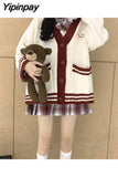 Yipinpay and Winter Cardigan Women New Japan Style Lazy Knit Cardigan Loose Sweet Contrast Cute Sweater Female Students Wear