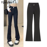 Yipinpay High Waist Stretch Flare Jeans Woman Casual Korean Bell Bottom Denim Pants Jeans Pantalones Vaqueros