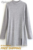 Yipinpay Rhinestone Short Dress Woman Grey Black Knit Dress Women Long Sleeve Autumn Mini Dress Elegant Party Dresses For Women