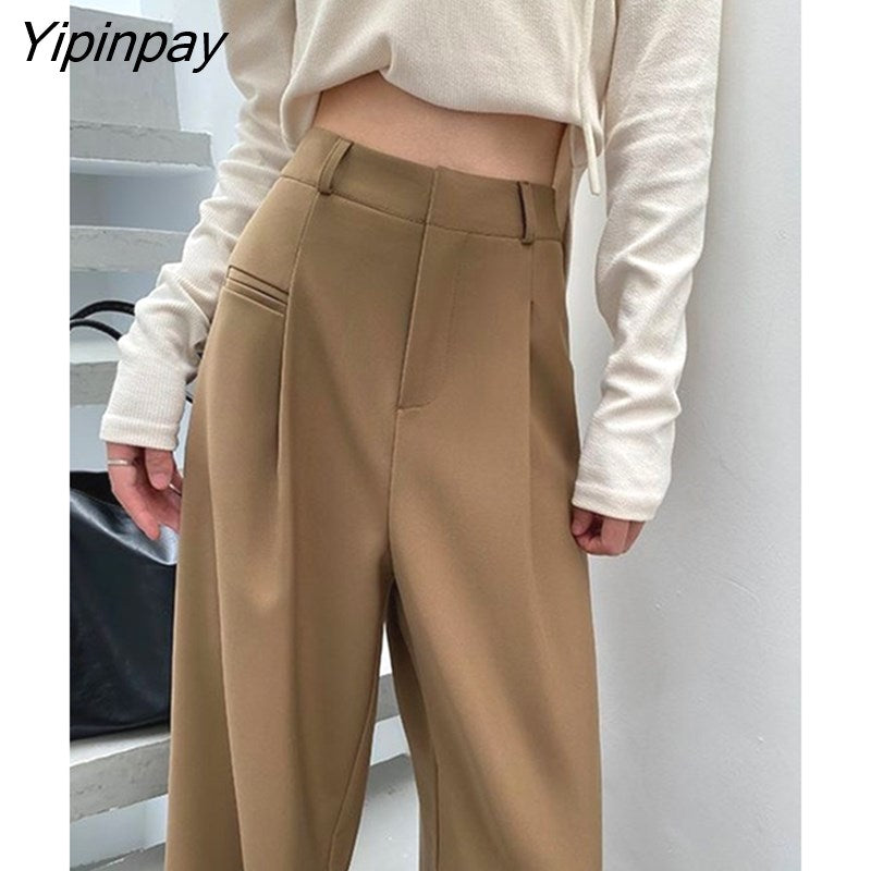 Yipinpay Loose Suits Pants Female 2023 New Casual Office Classic Straight Wide Leg Pants Women Korean Full Length Trousers
