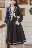 Yipinpay Sweet Autumn Women Pleated Dress JK Student Uniform Preppy Style Retro Embroidery Female Dresses 2023 HOT High Waist