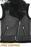 Yipinpay Black Faux Leather Jacket Women Faux Fur Sleeveless Vest Woman Winter 2023 Streetwear Y2k Zip Vest For Women Fashion Vests