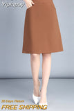Yipinpay Office Lady Skirts Black Pockets Elastic High Waist Skirt OL Korean Casual Slim Work Wear Midi Skirts Fashion Clothing