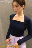 Yipinpay for Women Sueter Mujer Jersey Jumper Sexy Elegant Black Knitted Sweater Pullover Top Square Collar Sweaters Pull Femme