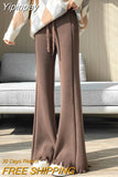 Yipinpay Tassels Wide Leg Knitted Pants Women Winter Stripe Loose Trousers Femme Casual Full Length Warm Sweater Pants 2023