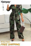 Yipinpay jumpsuit for women V Neck Camouflage Print Buttoned Jumpsuit one piece autumn ladies rompers female clothing outfits