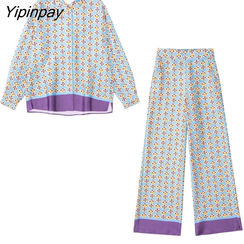 Yipinpay New Woman 2 Pieces Sets 2023 Shirts + Pants Suit Fashion Long Sleeve Single Breasted Blouse Trousers Casual Set
