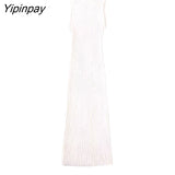 Yipinpay Elegant Women Solid Hollow Out Dresses 2023 Summer O-neck Sexy Mid-Calf Dress Fashion Causal Sleeveless Vestidos