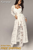 Yipinpay MO Floral Lace Sexy Bodycon Jumpsuit Women Rompers 3 Piece Set Autumn Winter Strap Sashes Long Playsuit Casual Overalls