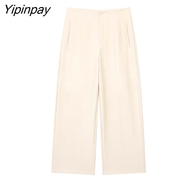 Yipinpay 2023 Solid Straight Pants For Women Fashion Causal High Waist Wide Leg Pants High Street Fashion Causal Trousers Two Colors