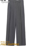 Yipinpay Striped Wide Leg Pants Women High Waist Baggy Pants Female Suit Autumn Winter Fashion Streetwear Office Woman Trousers