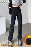 Yipinpay Winter Velvet Thickened Jeans Women's High Waist Straight Wide Leg Trousers