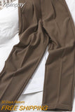 Yipinpay High Waist Winter Wide Brown Pants Elegant Woman Office Pants Trousers Loose Casual Women's Trousers Korean