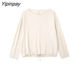 Yipinpay Spring Women Solid Soft Loose Pants Sets 2023 Casual O-Neck Oversized Short Shirt Tops Elastic Waist Wide Leg Pants