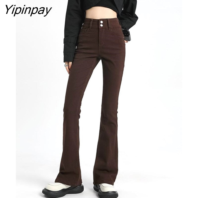 Yipinpay High Waist Stretch Flare Skinny Denim Jeans Womens