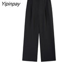 Yipinpay High Waist Wide Leg Trousers Loose Black Casual Pants Women