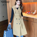 Yipinpay Autumn Sleeveless Vest Trench Women Casual Long overcoat match knitting tops Fashion female coat Ladies trench