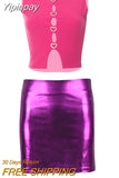 Yipinpay Women Side Zipper Bodycon Mini Skirt Metallic Glitter Wetlook Patent Party Pole Dancing Clubwear Bright Dance Skirts 2023 Spring