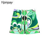 Yipinpay 2023 Summer Women 2PCS Print Blouses+Skirts Set New Turn Down Collar Long Sleeve Tops High Waist Dress Girl Outfits