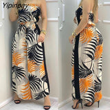 Yipinpay Women Clothes Tropical Print Bandeau Wide Leg Jumpsuit Casual Look for Women 2023