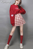 Yipinpay Winter Two pieces sets Women Set Korean Loose Hooded Hoodies+Plaid Skirt Preppy style Plus velvet nsemble femme 2 pièces