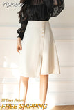 Yipinpay Women's Knee-length Skirts Single-breasted Chic Korean Fashion A-line Skirt Lady Simple Luxury Office Wear OL Skirts