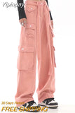 Yipinpay Pockets Cargo Pants for Women Straight Oversize Pants Harajuku Vintage 90S Aesthetic Low Waist Trousers Wide Leg Baggy Jeans