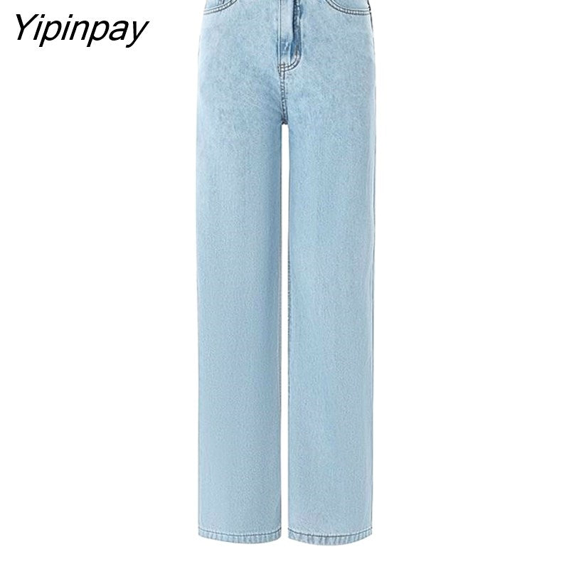 Yipinpay Spring Summer New Super Soft Siro Spinning Straight Tube Wide Leg Jeans For Women Jeans Woman High Waist