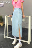 Yipinpay High Waist Skirt Casual Denim Blue Long Skirts For Women Korean Jean Skirts For Ladies Harajuku