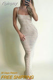 Yipinpay Summer Stone Strappy Crochet Knitted Long Dress Women Sexy See Through Beach Sundress Femme Sleeveless Party Vestidos