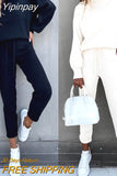 Yipinpay autumn and winter new style women's fashion high collar leisure long sleeve solid color sweater pants two-piece set