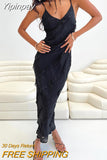 Yipinpay Women Long Bodycon Dress Solid Color Ruffles V-Neck Sleeveless Cami Dress Summer Backless Party Dress Hot Sale S-XL