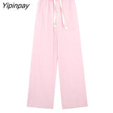 Yipinpay 2023 Women Solid Blouse Pants Sets Spring Casual Single Breasted Long Sleeve Shirts Elastic Waist Pants Outwear Two Colors