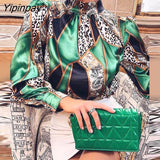 Yipinpay Women Fashion Elegant All Over Print Long Puff Sleeves Basic Lace Up Formal Blouses Tops