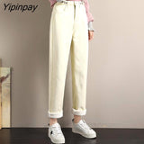 Yipinpay Velvet Jeans Femme Winter Casual Loose Warm Thicken Denim Jeans Woman Black High Waist Wide Leg Pants Mujer