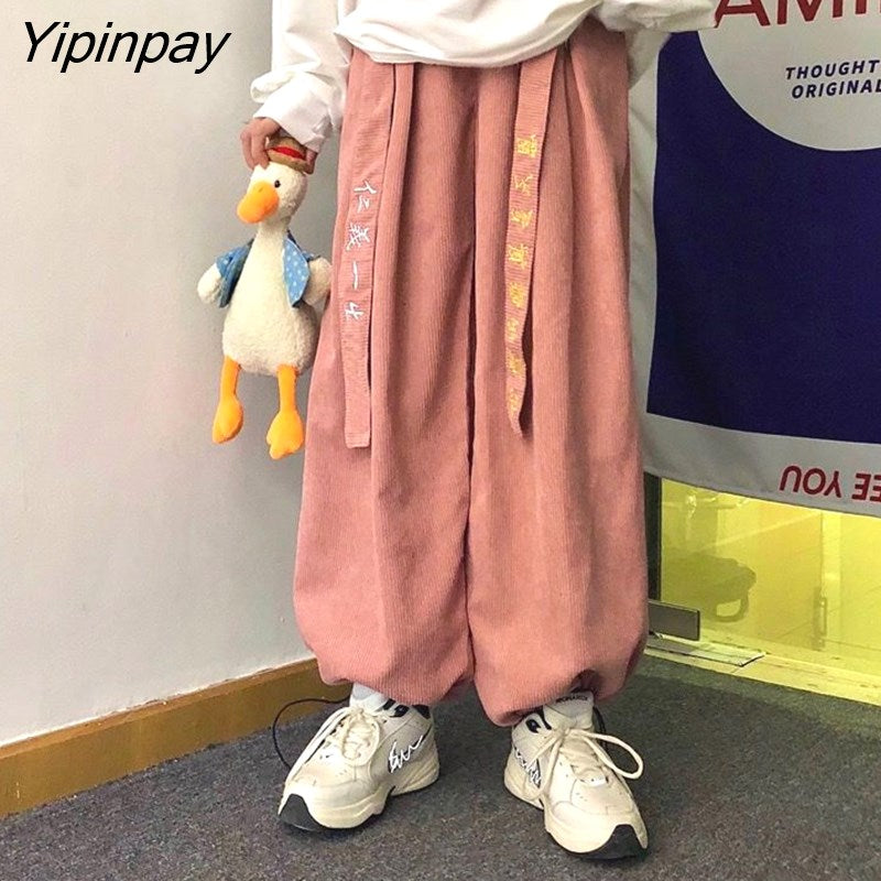 Yipinpay New Spring Women Pants Chinese Style Loose Casual Wide Leg Pants Chinese Embroidery Oversize Female Trousers Long Pants
