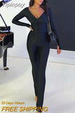 Yipinpay Piece Set Women Tracksuits Sexy V Neck Criss-cross Long Sleeve Wrap Corset Top+High Waist Split Pants 2023 Spring Fall