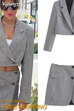Yipinpay Fashion Plaid Skirt Set Mini Skirt + Women's Blazers Suits Two Piece Set for Women Chic and Elegant Woman 2 Piece Suits