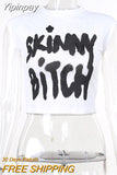 Yipinpay White T Shirt Short Sleeve Basic Crop Top Grunge Gyaru Letter Printed Tee Summer Y2K Tshirt Women Harajuku