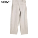 Yipinpay Newest 2023 Solid Women Folds Pants Spring Summer Office Outfits Zipper Harem Pant High Street Loose Trousers