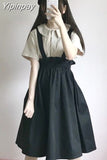 Yipinpay New Spring Autumn Women Skirt Casual Sweet A-line Long Skirts Solid Simplicity Strap Skirt Female Japan Style