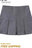 Yipinpay Grey Pleated Skirt Shorts Women Striped Bermuda Shorts Woman High Waist Casual Mini Shorts Harajuku Fashion Women's Skort
