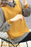 Yipinpay Oversized Crop Top Mujer Long Sleeve Striped Splice Knitted Sweater Casual Pullover Women Harajuk Black Red Yellow