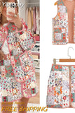 Yipinpay Fashion Print Two Piece Set for Women 2023 Skirt Set Female Autumn Cotton Woman Vests + Mini Skirt 2 Piece Suit Matching