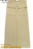 Yipinpay Cargo Skirt Woman High Waist Slit Midi Skirt Women Pockets Long Skirts For Women Fashion 2023 Y2k Streetwear Women's Skirts