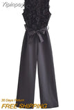 Yipinpay Ruffle Black Jumpsuit Women Elegant Long Jumpsuits Woman 2023 Sleeveless Party Summer Woman Jumpsuit New Women's Overalls