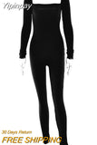Yipinpay Ribbed Square Collar Sexy Rompers Womens Jumpsuit Black Long Sleeve Skinny Playsuit 2023 Fall Lucky Label Jumpsuits Short